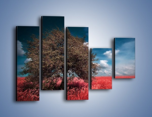 Obraz na płótnie – Drzewo na czerwonej łące – pięcioczęściowy KN1246AW4