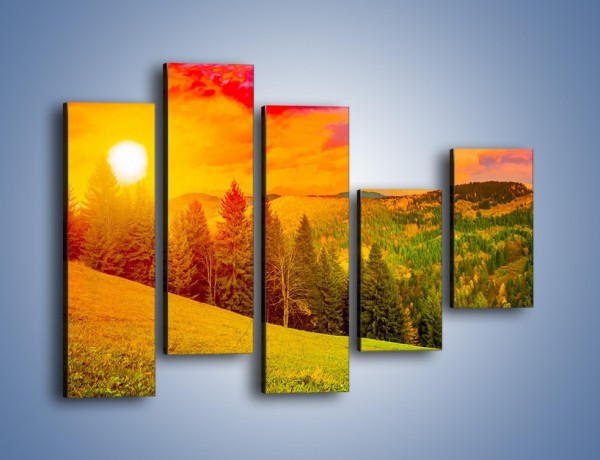 Obraz na płótnie – Zachód słońca za drzewami – pięcioczęściowy KN150W4
