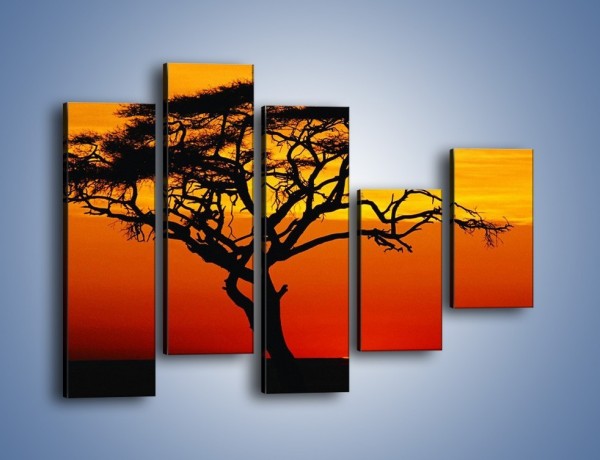 Obraz na płótnie – Zachód słońca i drzewo – pięcioczęściowy KN307W4