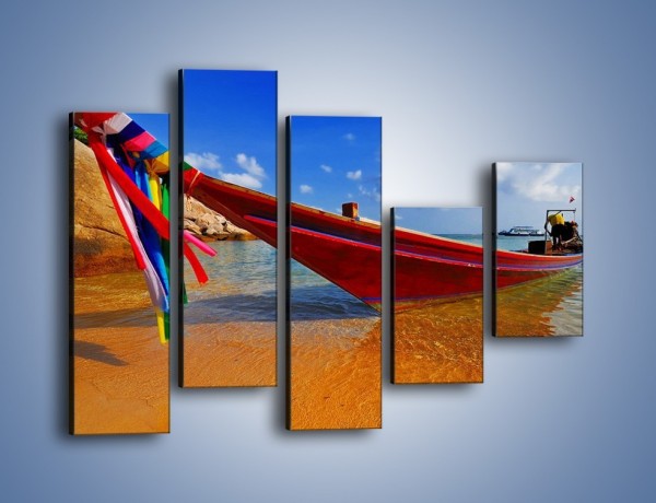 Obraz na płótnie – Kolorowa łódź na brzegu – pięcioczęściowy KN415W4