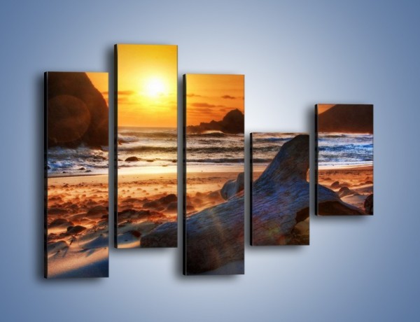 Obraz na płótnie – Urok plaży o zachodzie słońca – pięcioczęściowy KN757W4