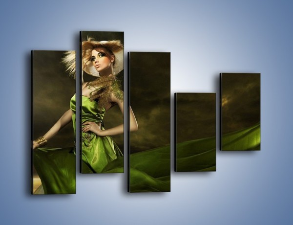 Obraz na płótnie – Kobieta ubrana w zieleń – pięcioczęściowy L098W4