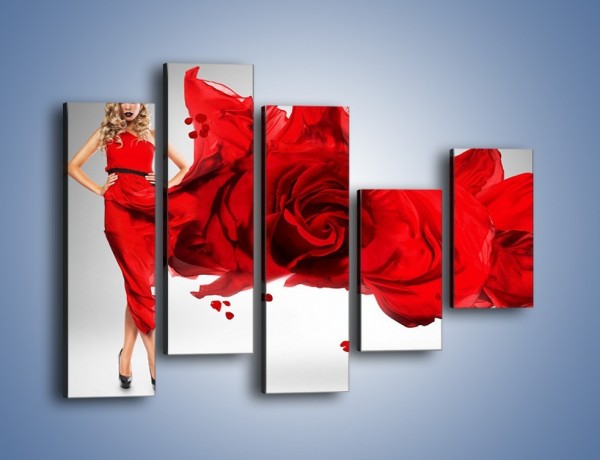 Obraz na płótnie – Czerwona róża i kobieta – pięcioczęściowy L144W4