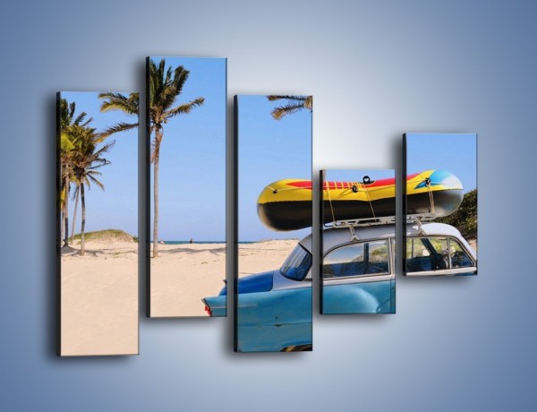Obraz na płótnie – Zabytkowy samochód na kubańskiej plaży – pięcioczęściowy TM021W4