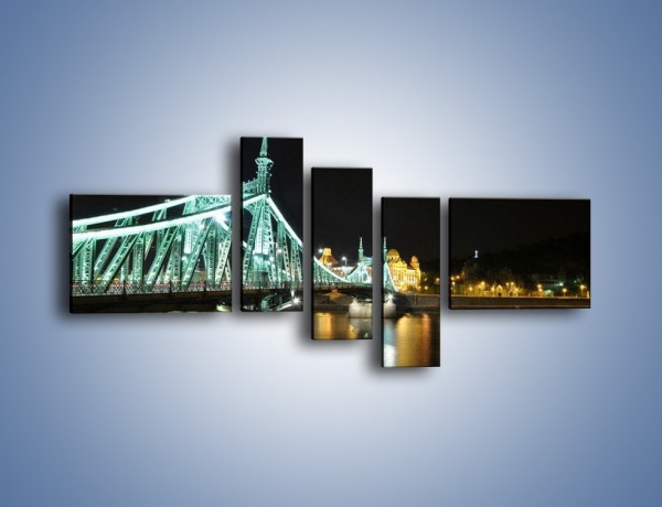Obraz na płótnie – Oświetlony most w nocy – pięcioczęściowy AM208W5