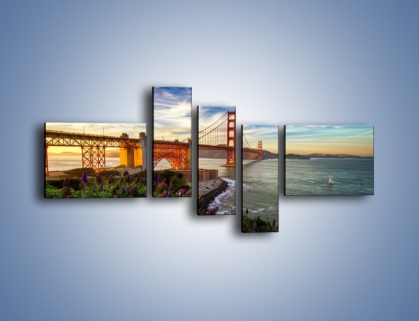 Obraz na płótnie – Most Golden Gate o zachodzie słońca – pięcioczęściowy AM332W5
