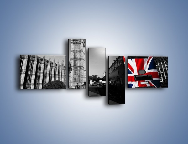 Obraz na płótnie – Big Ben i autobus z flagą UK – pięcioczęściowy AM396W5