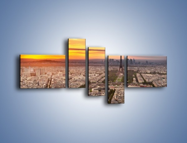 Obraz na płótnie – Zachód słońca nad Paryżem – pięcioczęściowy AM420W5