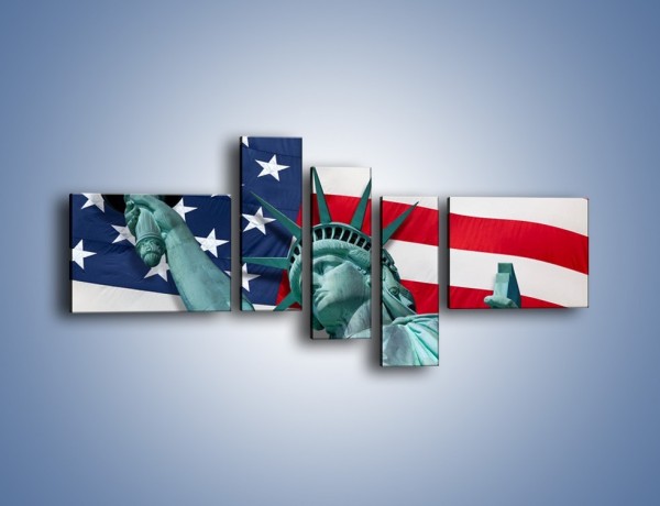 Obraz na płótnie – Statua Wolności na tle flagi USA – pięcioczęściowy AM435W5