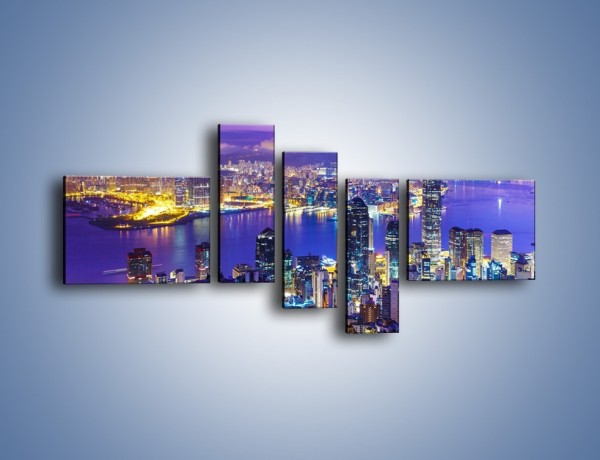 Obraz na płótnie – Wieczorna panorama Hong Kongu – pięcioczęściowy AM505W5
