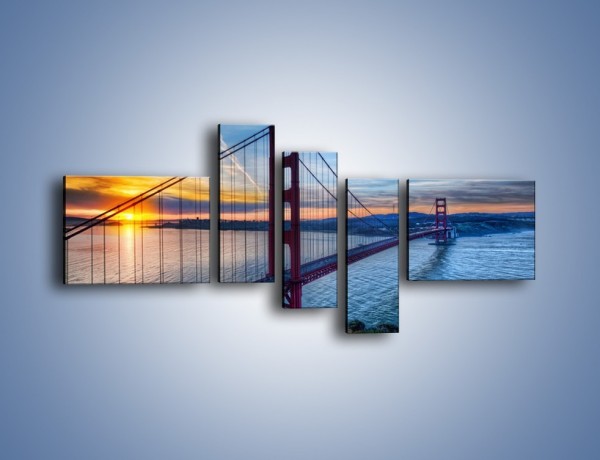 Obraz na płótnie – Wschód słońca nad mostem Golden Gate – pięcioczęściowy AM539W5