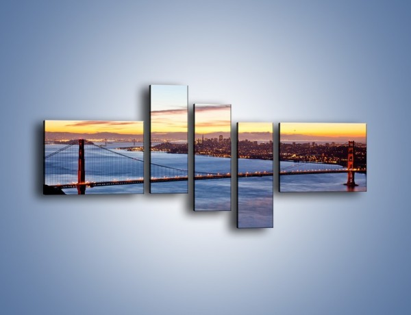 Obraz na płótnie – Most Golden Gate o zachodzie słońca – pięcioczęściowy AM608W5