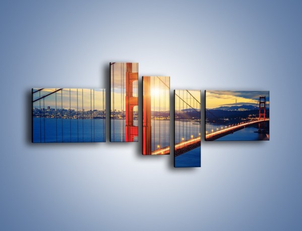 Obraz na płótnie – Zachód słońca nad Mostem Golden Gate – pięcioczęściowy AM738W5