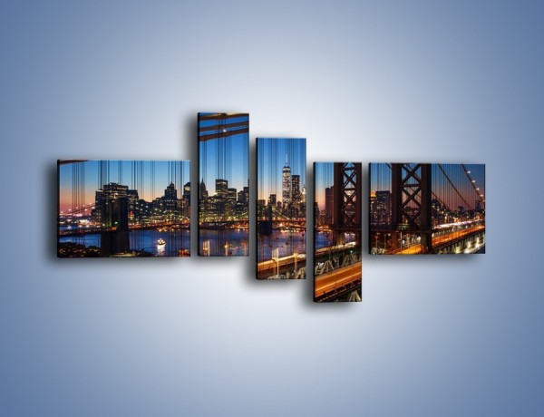 Obraz na płótnie – Nowojorskie mosty na tle Manhattanu – pięcioczęściowy AM751W5
