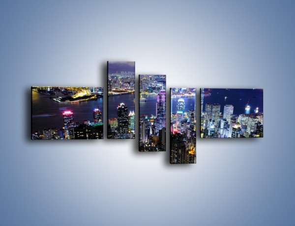 Obraz na płótnie – Nocna panorama Hong Kongu – pięcioczęściowy AM772W5