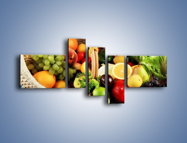 Obraz na płótnie – Kosz pełen owocowo-warzywnego zdrowia – pięcioczęściowy JN059W5