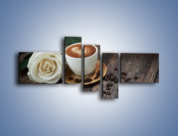 Obraz na płótnie – Kawa z różą – pięcioczęściowy JN319W5