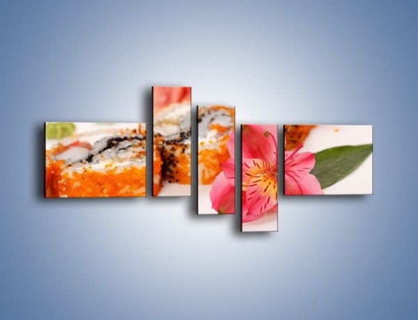 Obraz na płótnie – Sushi z kwiatem – pięcioczęściowy JN354W5