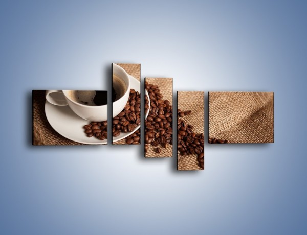 Obraz na płótnie – Kawa na białym spodku – pięcioczęściowy JN430W5