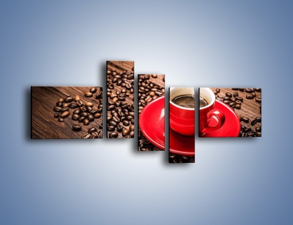 Obraz na płótnie – Kawa w czerwonej filiżance – pięcioczęściowy JN441W5