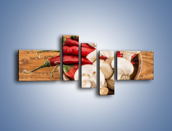 Obraz na płótnie – Papryka i pieczarki w miseczce – pięcioczęściowy JN743W5