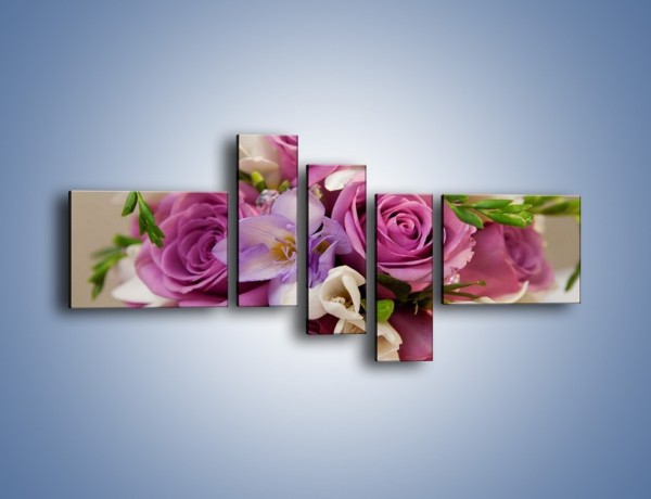 Obraz na płótnie – Piękna wiązanka z lila róż – pięcioczęściowy K034W5