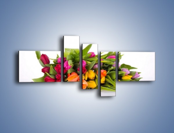 Obraz na płótnie – Kolorowe tulipany pełne luzu – pięcioczęściowy K117W5