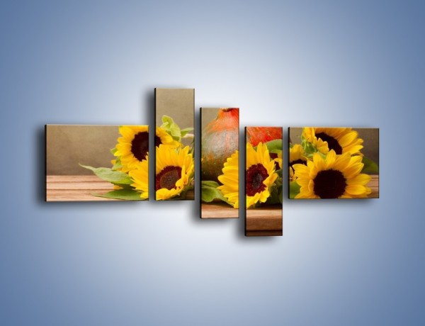 Obraz na płótnie – Słoneczniki w jesiennym klimacie – pięcioczęściowy K418W5