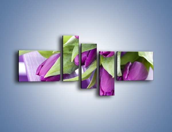 Obraz na płótnie – Tulipany na ogrodowym stole – pięcioczęściowy K439W5