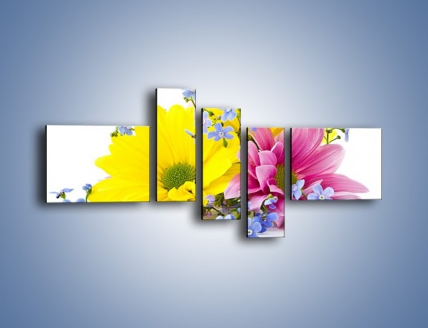 Obraz na płótnie – Niezapominajki wśród kwiatów – pięcioczęściowy K604W5