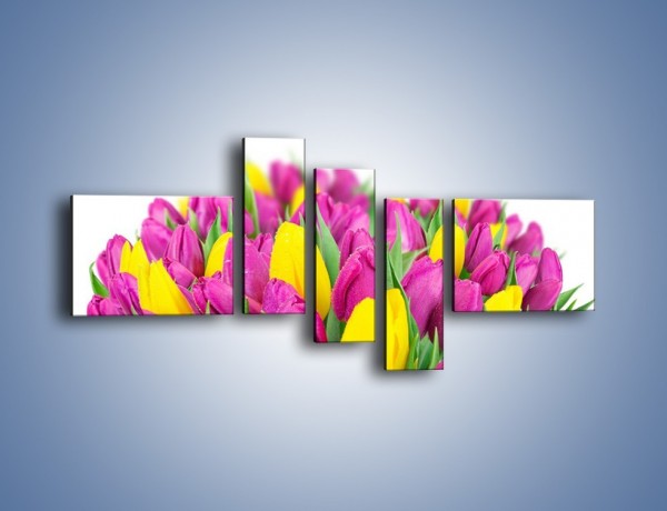 Obraz na płótnie – Bukiet fioletowo-żółtych tulipanów – pięcioczęściowy K778W5