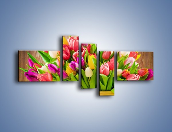 Obraz na płótnie – Skrzynia w tulipanach – pięcioczęściowy K955W5