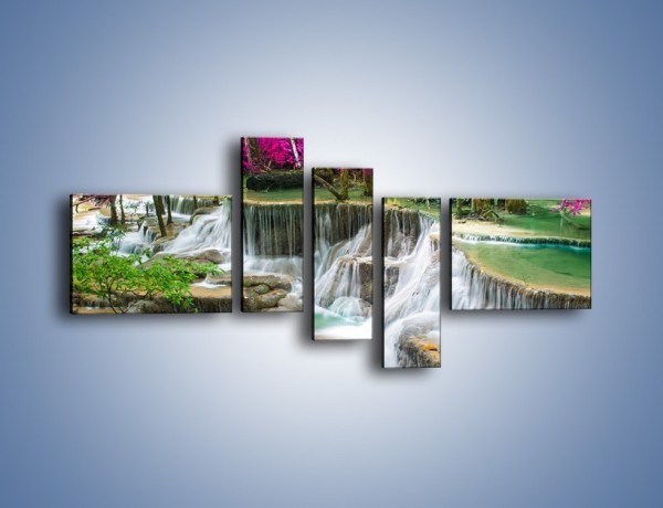 Obraz na płótnie – Purpurowy las i wodospad – pięcioczęściowy KN1099W5