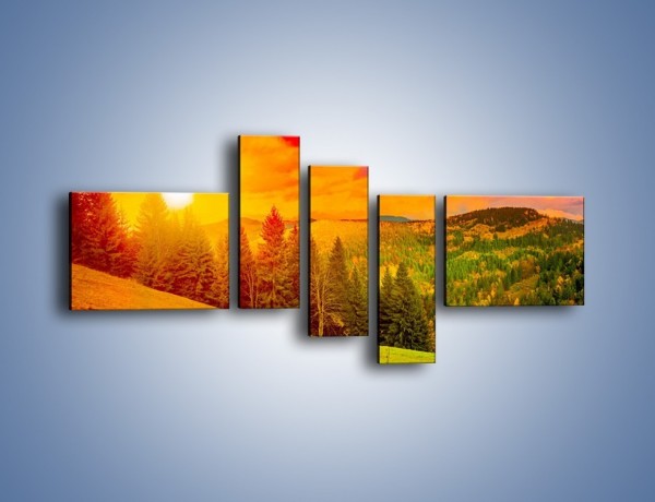 Obraz na płótnie – Zachód słońca za drzewami – pięcioczęściowy KN150W5