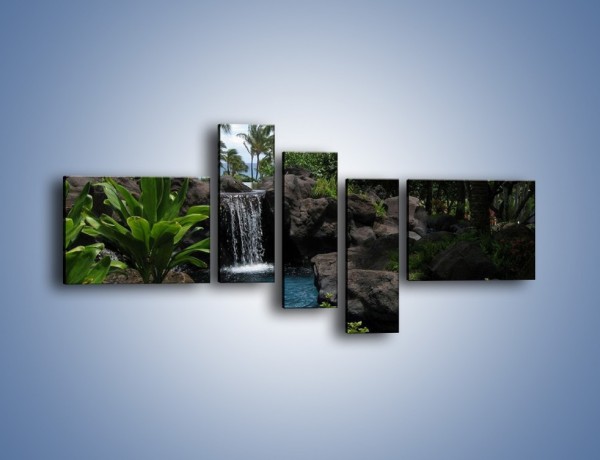 Obraz na płótnie – Wodospad wśród palm – pięcioczęściowy KN208W5