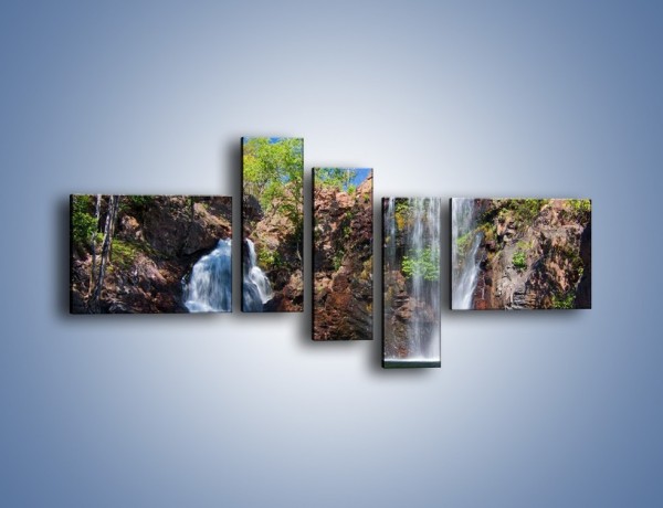 Obraz na płótnie – Wodospad duży i mały – pięcioczęściowy KN210W5