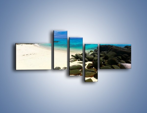 Obraz na płótnie – Czarne kamienie i biała plaża – pięcioczęściowy KN527W5