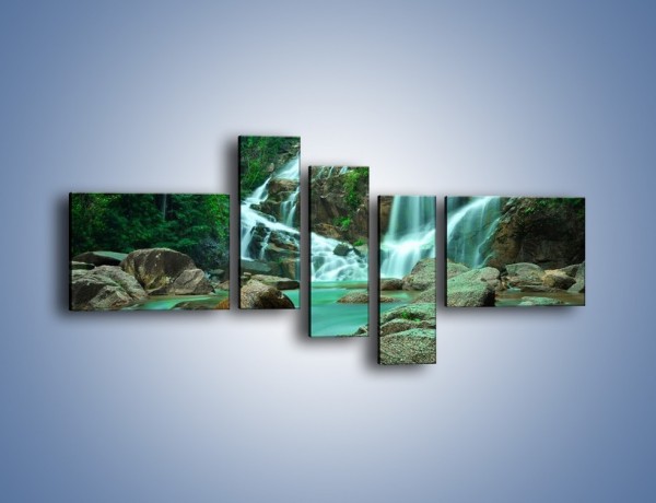 Obraz na płótnie – Wodospad i turkus w wodzie – pięcioczęściowy KN681W5