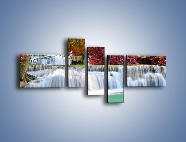 Obraz na płótnie – Wodospad wśród czerwieni – pięcioczęściowy KN973W5