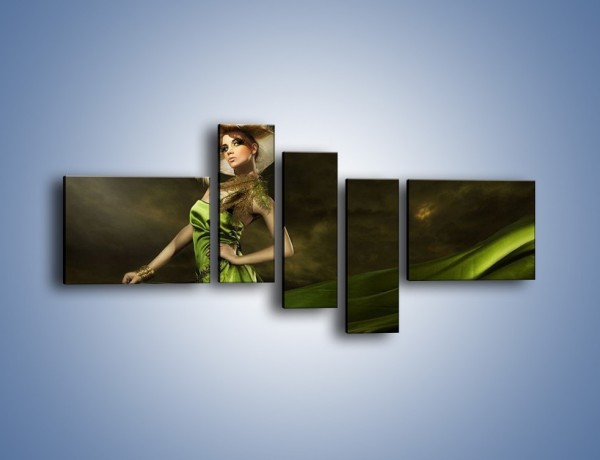 Obraz na płótnie – Kobieta ubrana w zieleń – pięcioczęściowy L098W5
