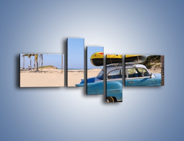Obraz na płótnie – Zabytkowy samochód na kubańskiej plaży – pięcioczęściowy TM021W5