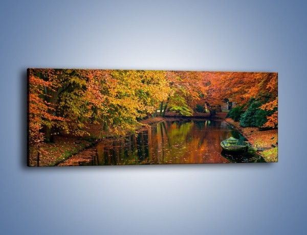 Obraz na płótnie – Spadające liście na wodzie – jednoczęściowy panoramiczny KN179