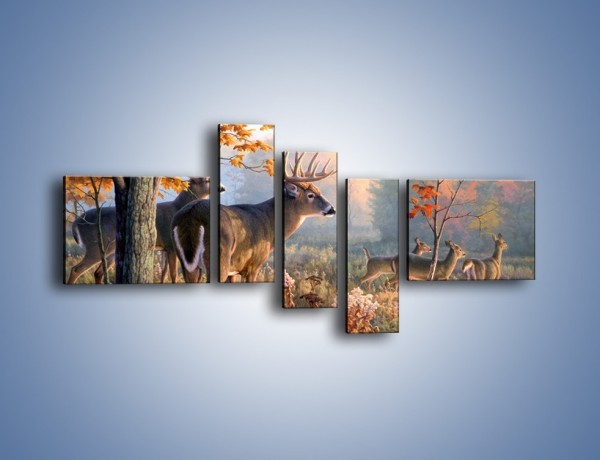 Obraz na płótnie – Randka jeleni z sarnami – pięcioczęściowy Z343W5