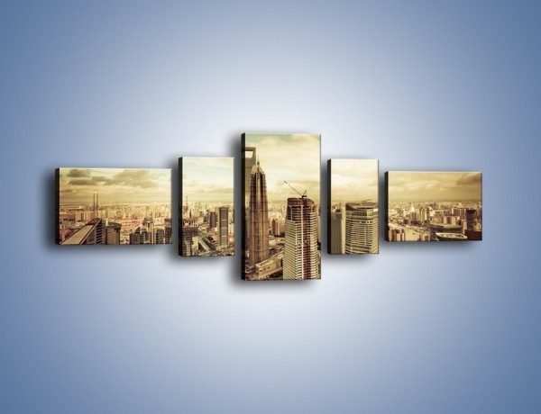 Obraz na płótnie – Panorama miasta w ciągu dnia – pięcioczęściowy AM128W6