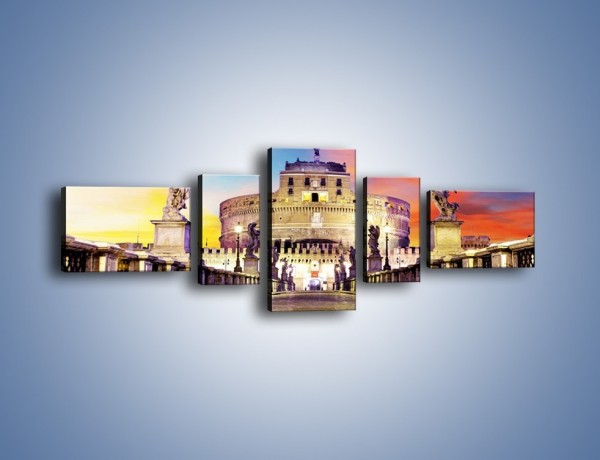 Obraz na płótnie – Zamek św. Anioła na tle kolorowego nieba – pięcioczęściowy AM156W6