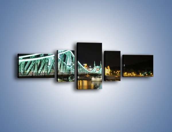 Obraz na płótnie – Oświetlony most w nocy – pięcioczęściowy AM208W6