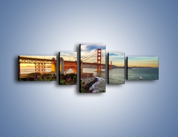 Obraz na płótnie – Most Golden Gate o zachodzie słońca – pięcioczęściowy AM332W6