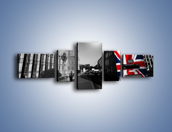 Obraz na płótnie – Big Ben i autobus z flagą UK – pięcioczęściowy AM396W6