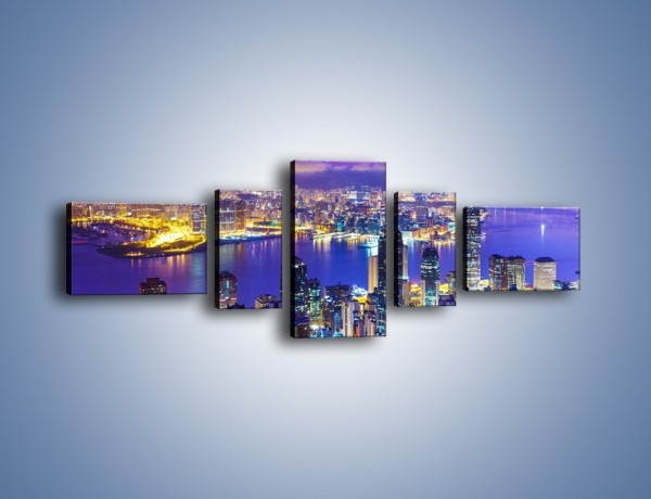 Obraz na płótnie – Wieczorna panorama Hong Kongu – pięcioczęściowy AM505W6