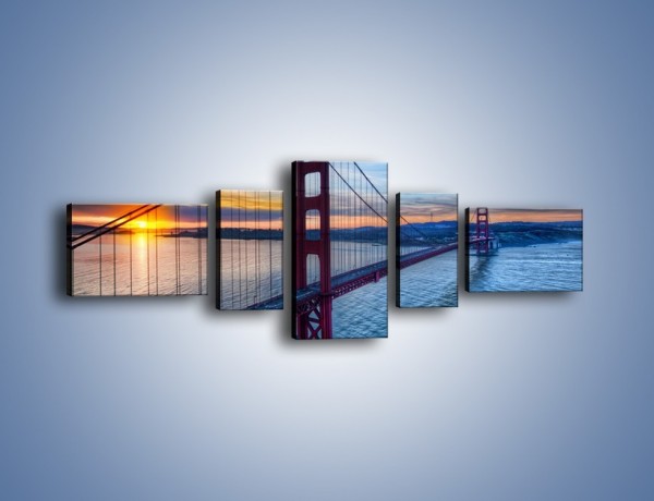 Obraz na płótnie – Wschód słońca nad mostem Golden Gate – pięcioczęściowy AM539W6